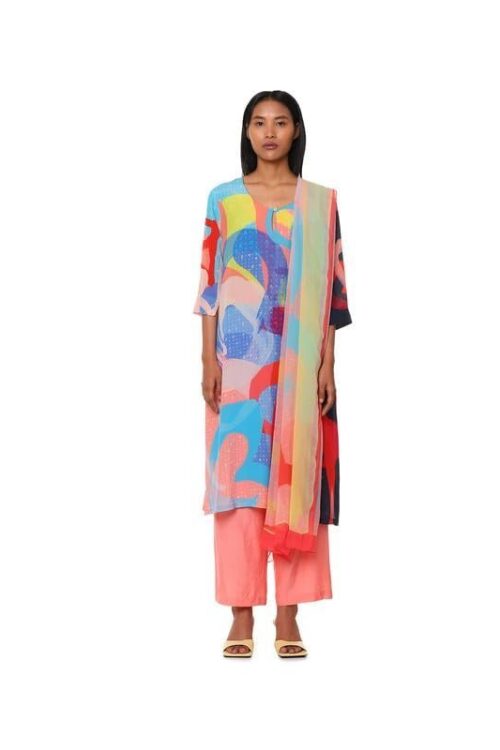 Peach Medium Crepe Printed Kurta Bottom Set for Women