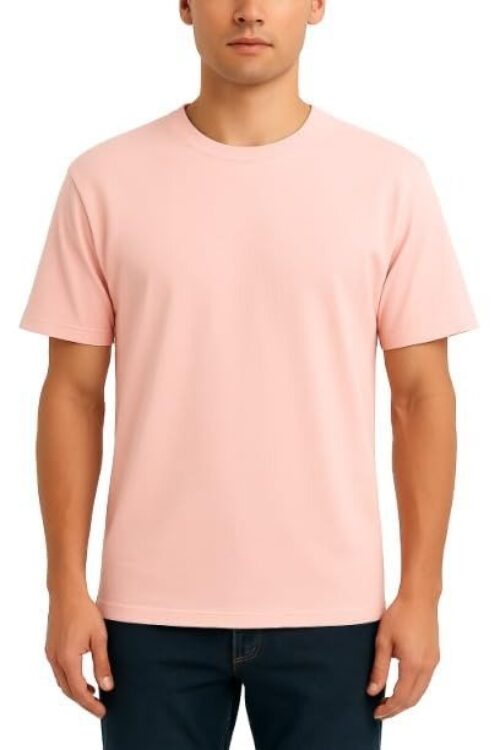 Men’s Cotton Regular Fit Solid T-Shirt, Crew Neck, Short Sleeves, Pink, Pack of 2