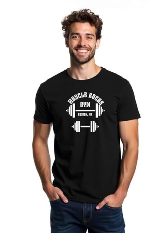 Black Round Neck T-Shirt for Men, Polyester Fabric, Gym, Running, Workout Wear, Half Sleeves with Stylish Front Print