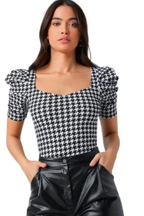 Fashion Women’s Sweet Heart Neck Balloon/Puff Bishop Sleeve Elegant Casual Tee Top, 23″ inches (BZF-Top Mantos-01)