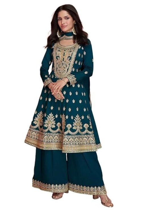 Miss Ethnik Women’s Pink Vichitra Silk Stitched Top With Stitched Vichitra Silk Bottom and Vichitra silk Dupatta Full Sleeve Embroidered Straight Kurta