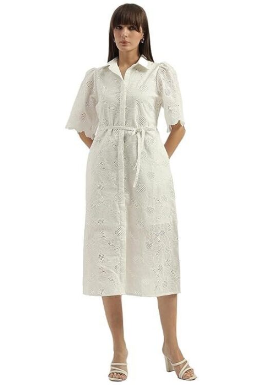 UNITED COLORS OF BENETTON Spread Collar Schiffli Embroidered Shirt Dress