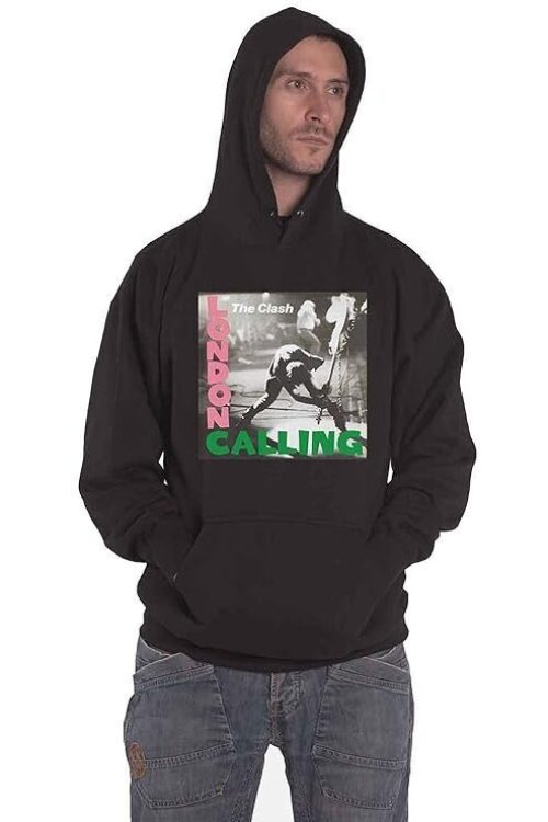 Clash Hoodie London Calling Band Logo Official Mens Black Pullover