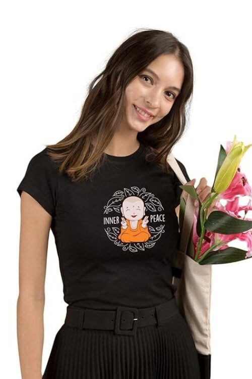 Women’s Graphic Printed 100% Cotton T-Shirt – Slim Fit, Round Neck, Half Sleeves