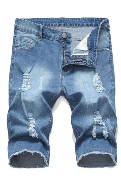 Litteking Men’s Ripped Jean Shorts Casual Distressed Denim Shorts Summer Short Pants with Pockets