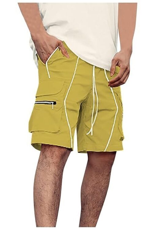 Men’s Shorts Fashion Men’s Pure Color Casual Straight Tooling Wind Cropped Trousers