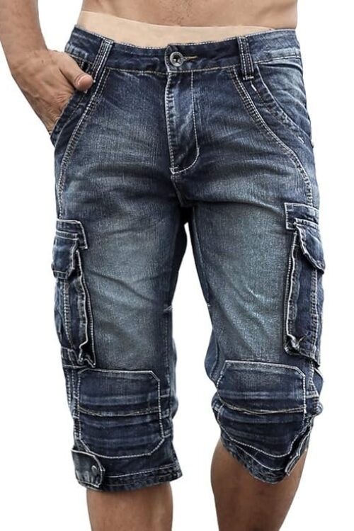 Idopy Men`s Cargo Denim Biker Jeans Shorts With Zippers