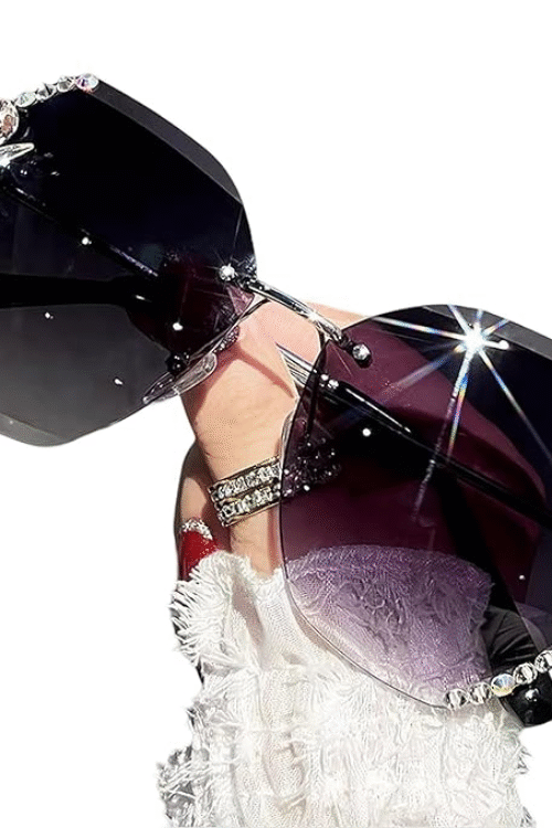 Dervin Sunglasses for Women – UV400 Protection, Rimless Flower Diamond-Cut Lens, Trendy Driving Shades for Women (Oversized)