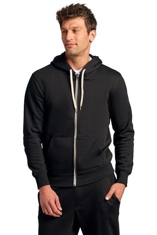 Classic Men’s Fleece French Terry Zip Hoodie, Zip-up French Terry Fleece Hooded Sweatshirt Jacket for Men
