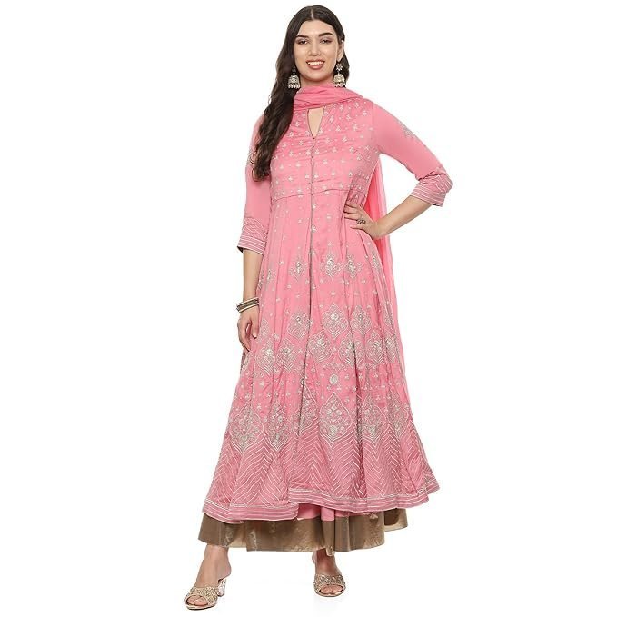 BILBA Women Cotton Blend Anarkali Embroidered Kurta Suit Set