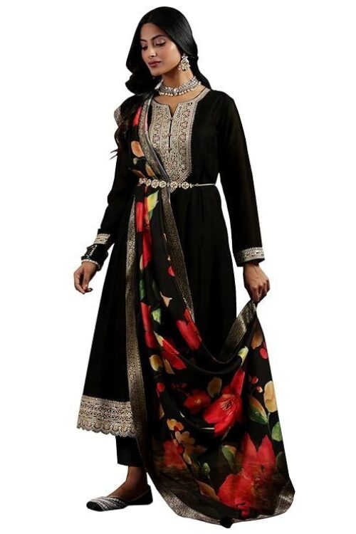 Libas Black Silk Blend Yoke Design Kurta Sets for Women
