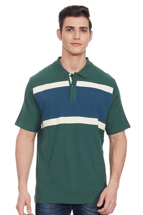 Marks & Spencer Mens Striped Cotton Polo Neck Regular Fit T-Shirt